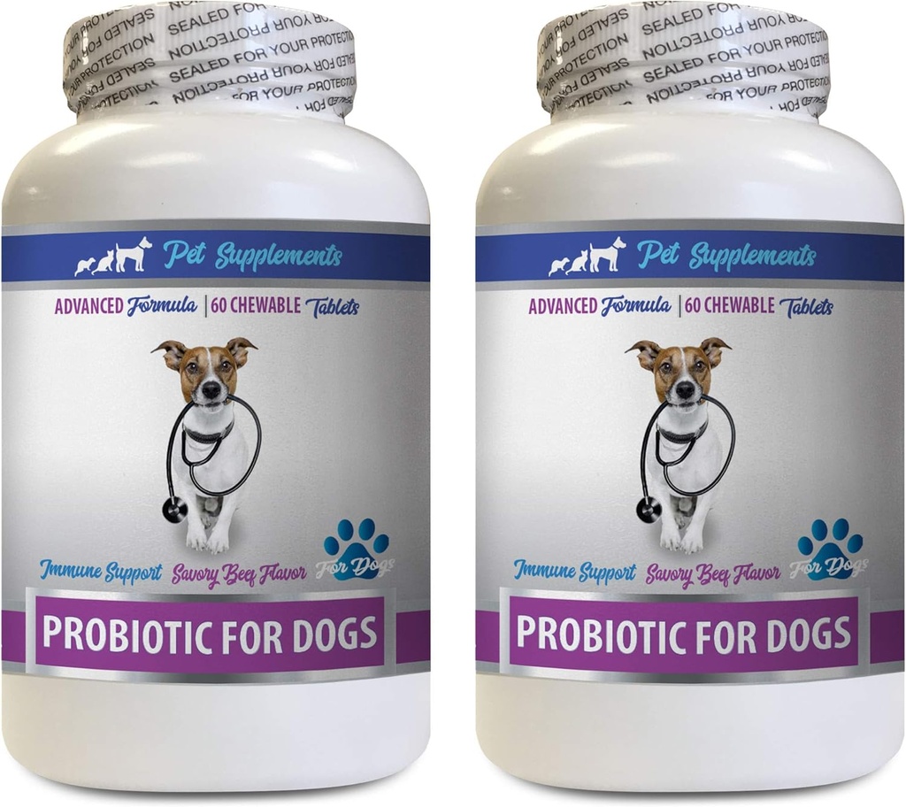 Anti Diarrhea Pills for Dogs - PROBIOTICS for Dogs - Healthy Gut - Stop Gas Diarrhea and Bad Breath - Digestive Boost - Dog probiotics Packets - 2 Bottles (120 Treats)