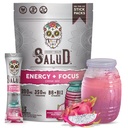 Salud 2-i-1 Energy Drink Powder + Focus, Dragon Fruit, Organic Caffeine, B6 + B12, Theanine, Clean Energy Drink Packets, Pitaya Agua Fresca Mix, Non-GMO, Gluten Free, Vegan, 1g socker, (15 portioner)