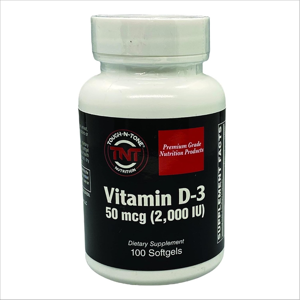 TOUGH-N-TONE Premium Grade Vitamin D-3, 2 000 IE (kolekalciferol), en mycket biotillgänglig form av vitamin D, i en lätt att svälja mjuk gel.