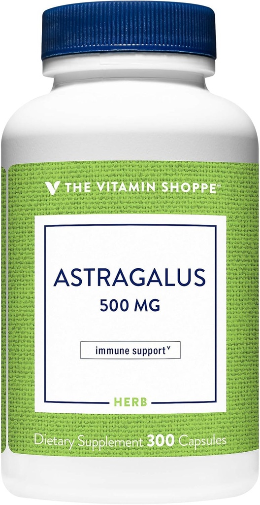 Vitamin Shoppe Astragalus (Root) 500mg - Herbal Supplement för att stödja immunsystemet och kroppens naturliga försvar - hjälper till att bygga ut uthållighet, energi och vitalitet (300 kapslar)