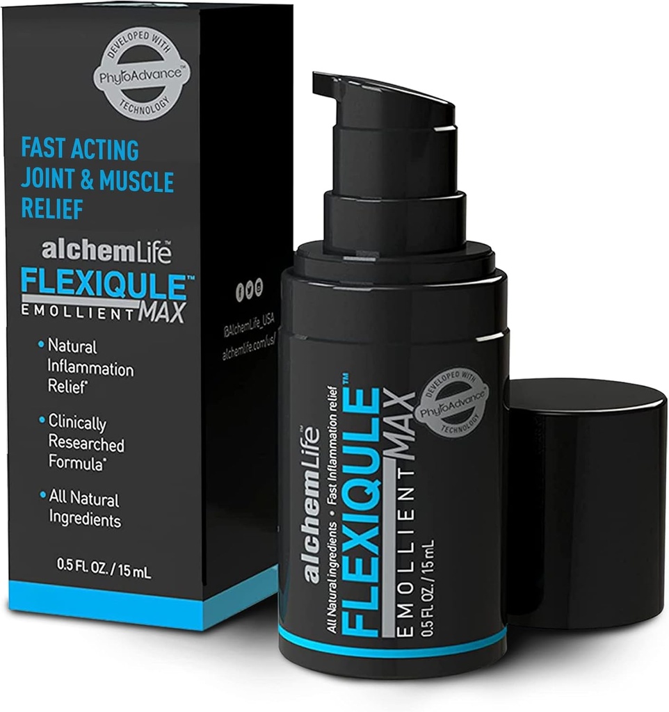 AlchemLife FlexiQule MAX - Fast Acting Emollient Supporting Natural Joint & Muscle Relief - Soothes Stiffness & Aids Mobility - Powerful Phyto-Actives of Ginger, Boswellia & Piperine - (15mL Pump)