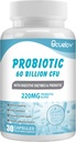 Probiotika 60 miljarder CFU med 10 stammar och 3 organiska prebiotika, Probiotika Supplement för kvinnor stöder metabolism, immunitet och matsmältningshälsa, icke-GMO & Gluten Free,30 kapslar