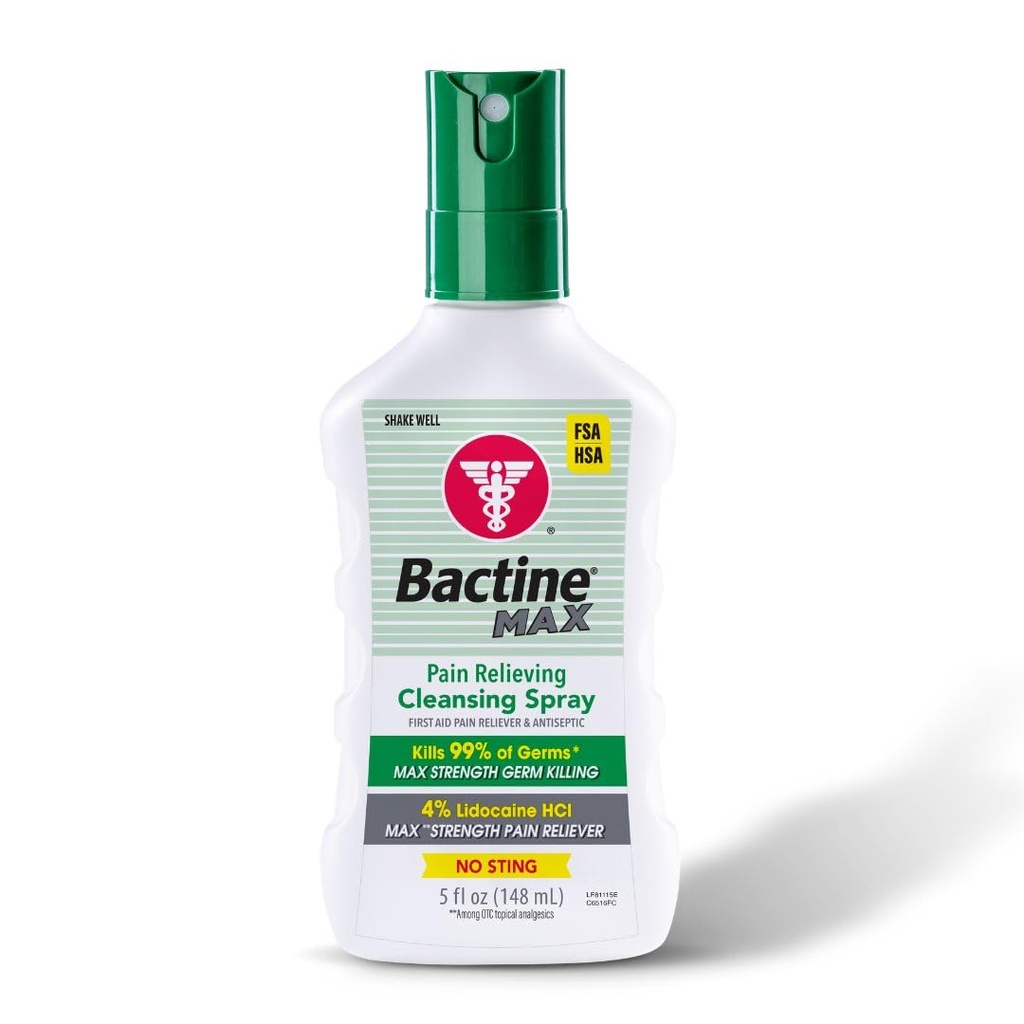 Baktin Max Smärta Relieving Antiseptic Spray med Lidocaine, Första Hjälpen Smärta + Itch Relief, No-Sting, Dödar 99% av Germs *, 5oz