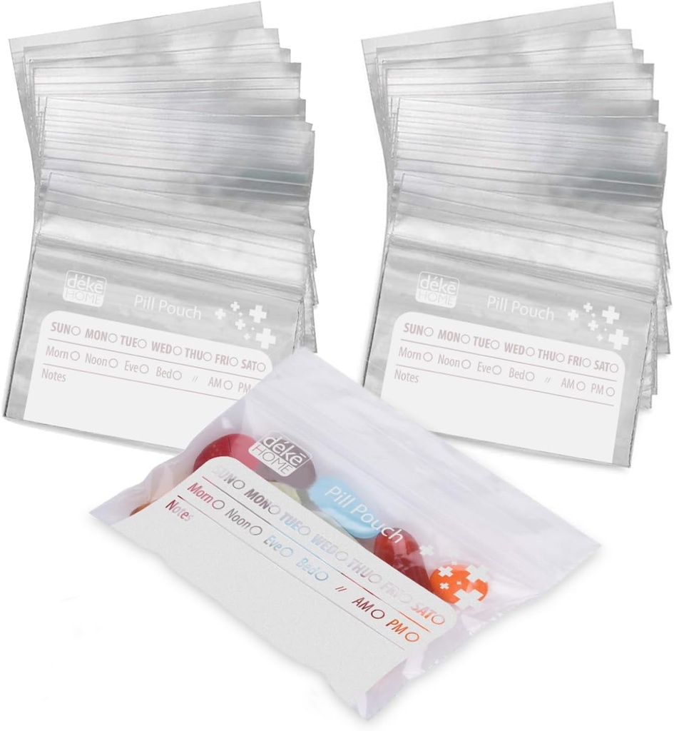 Deke Home - 250 Pack Clear Resealable Pill Bags (4x2.75 i), Travel Medicine Pouches med Write-On Label, BPA-Free Disposable Pill Organizer för mediciner, vitaminer och kosttillskott