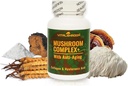 Mushroom komplex med anti-aging. Natural Mushroom-Based Anti-Aging Supplements with Chaga, Lion's Mane, Cordyceps, Reishi, Collagen, Hyaluronic Acid, Vitamins B1, B2, B6, C, D.