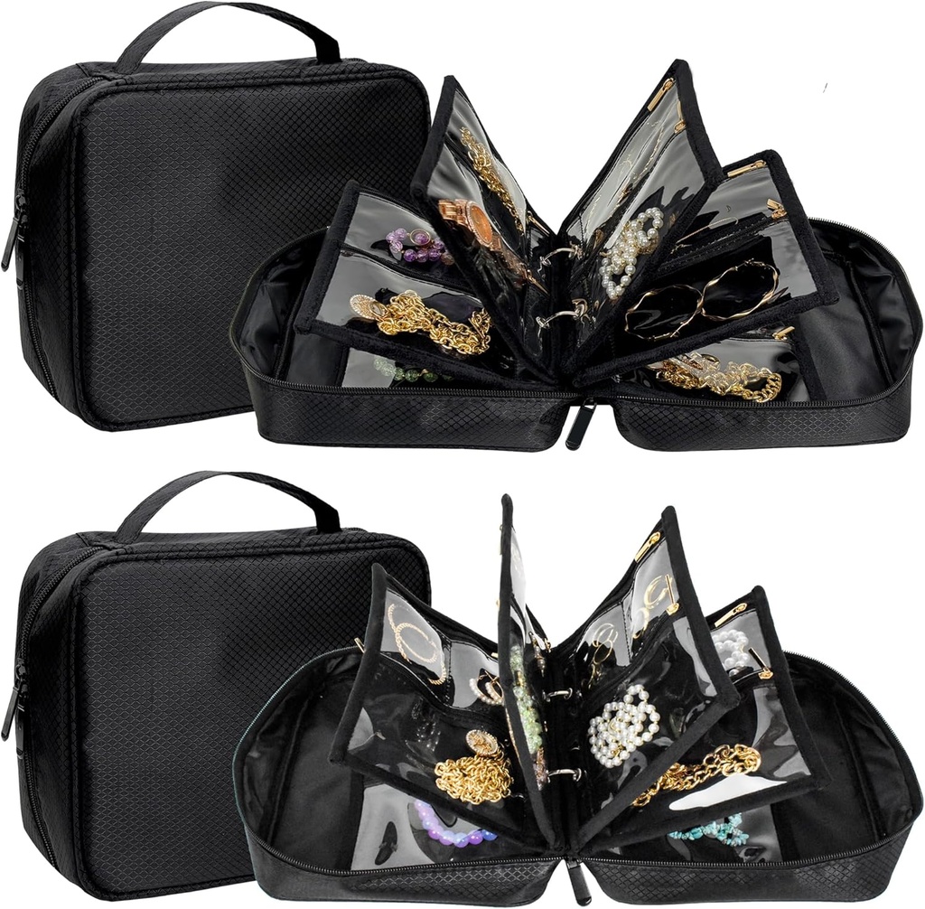 2 PCS Travel Jewelry Organizer Cases,Small Jewelry Bags med Clear Zipper Velvet Pouches för resor