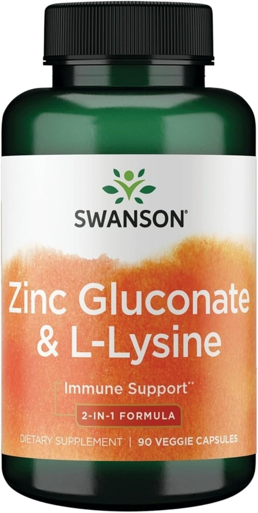 Swanson Zinc Gluconate L-Lysine - 2-i-1 Formel 90 Veg Caps