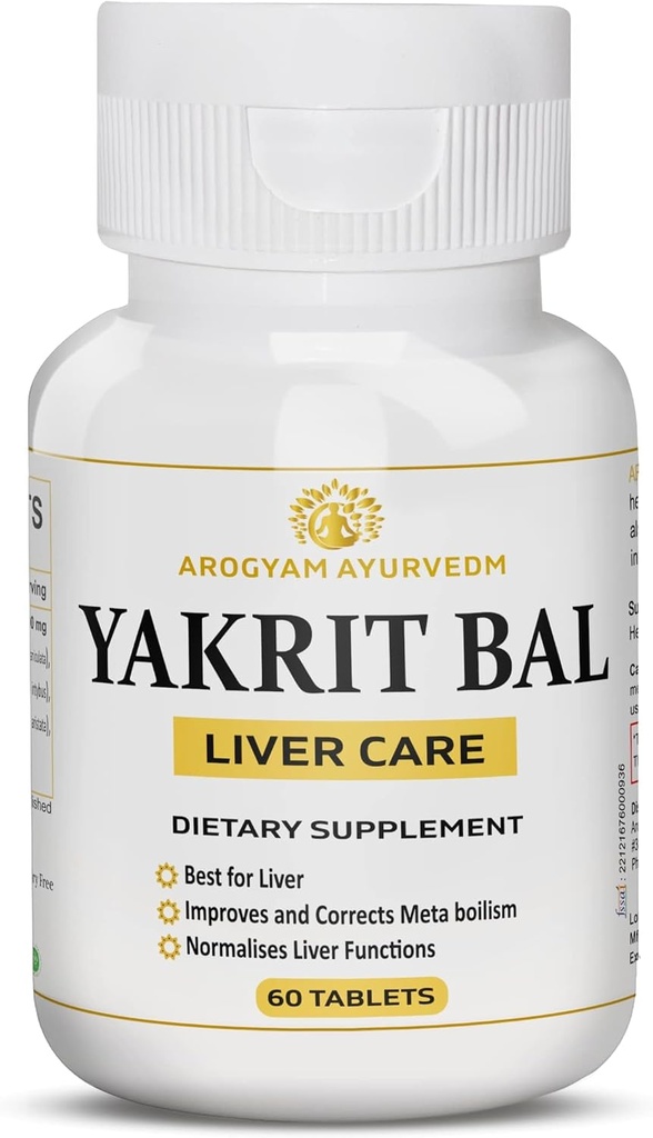 Dr Pushps AROGYAM AYURVEDM YAKRIT BAL | Liver Support, hjälper till att avgifta levern - Pack med 60 tabletter
