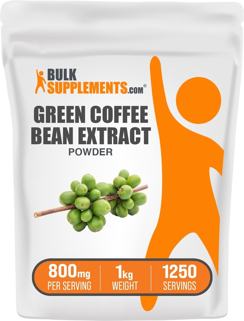 BulkSupplements Green Coffee Bean Extract Powder - Green Coffee Bean Supplements - Energy Support, Gluten Free, 800mg per Servering, 1kg (2,2 lbs) (Pack av 1)