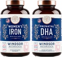 WINDSOR BOTANICALS Prenatal DHA och järnpiller för kvinnor med folsyra - Prenatal Vitamin Bundle