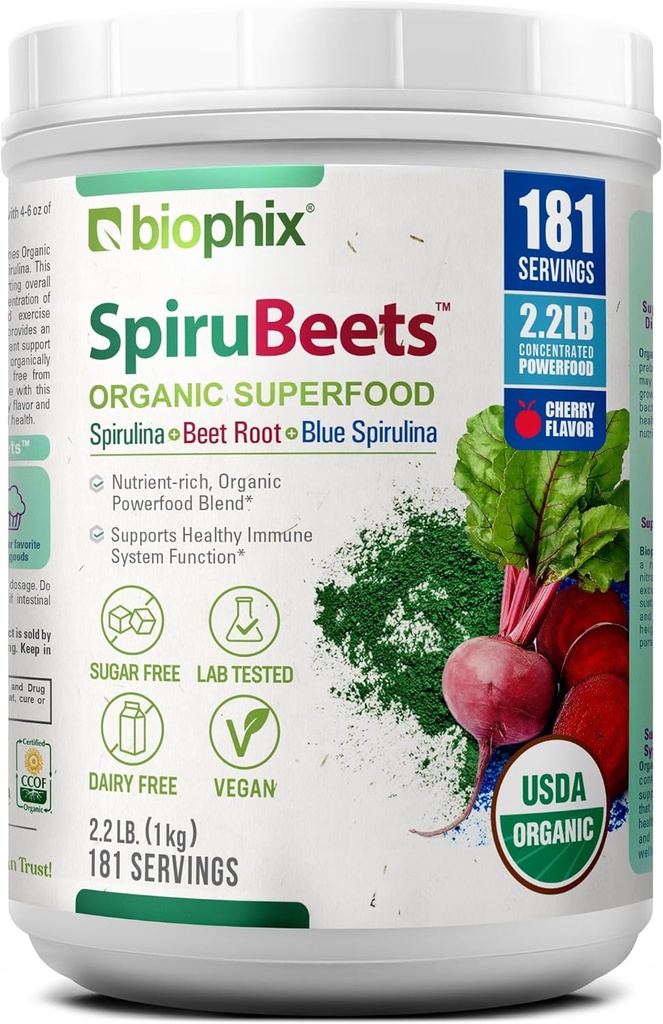 biophix Organic SpiruBeets 2.2 lbs Sprirulina - Beet Root - Protein-Rich Nutrient-Dense Superfood Powder - Rich i Nitric Oxide