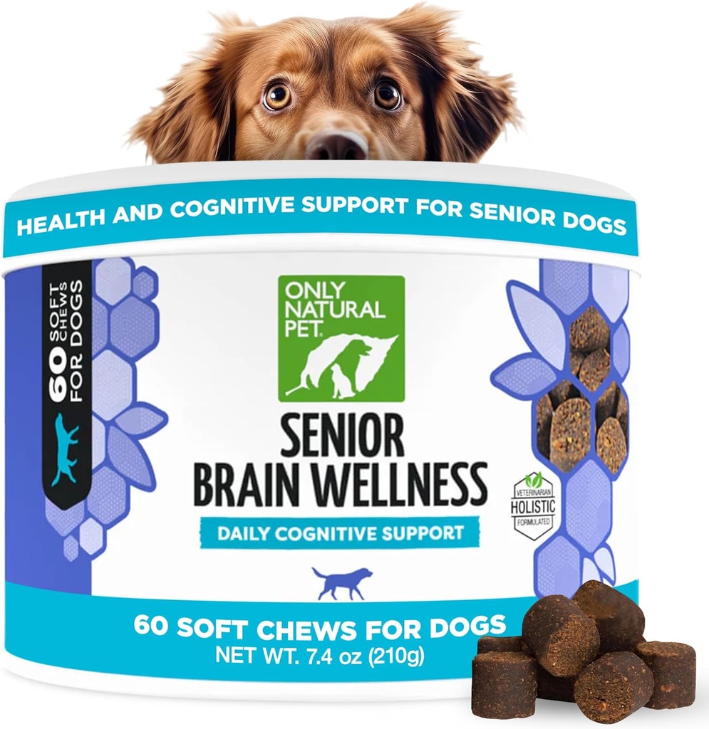 Endast NATURAL PET Senior Brain Wellness Dog Chews - Small, Medium & Large Breeds, Tandlösa & Geriatric Dogs, Soft Chicken & Bacon Flavor Snacks, Baked Treats - 60 Count