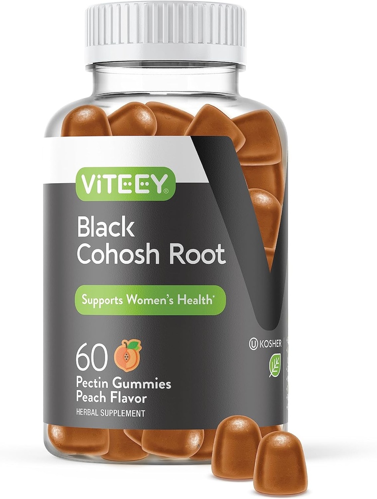 Viteey Black Cohosh Root Gummies - Menopause Relief för Hot Flashes och Night Sweats - Vegan, Gluten Free, Non-GMO - 60 Count