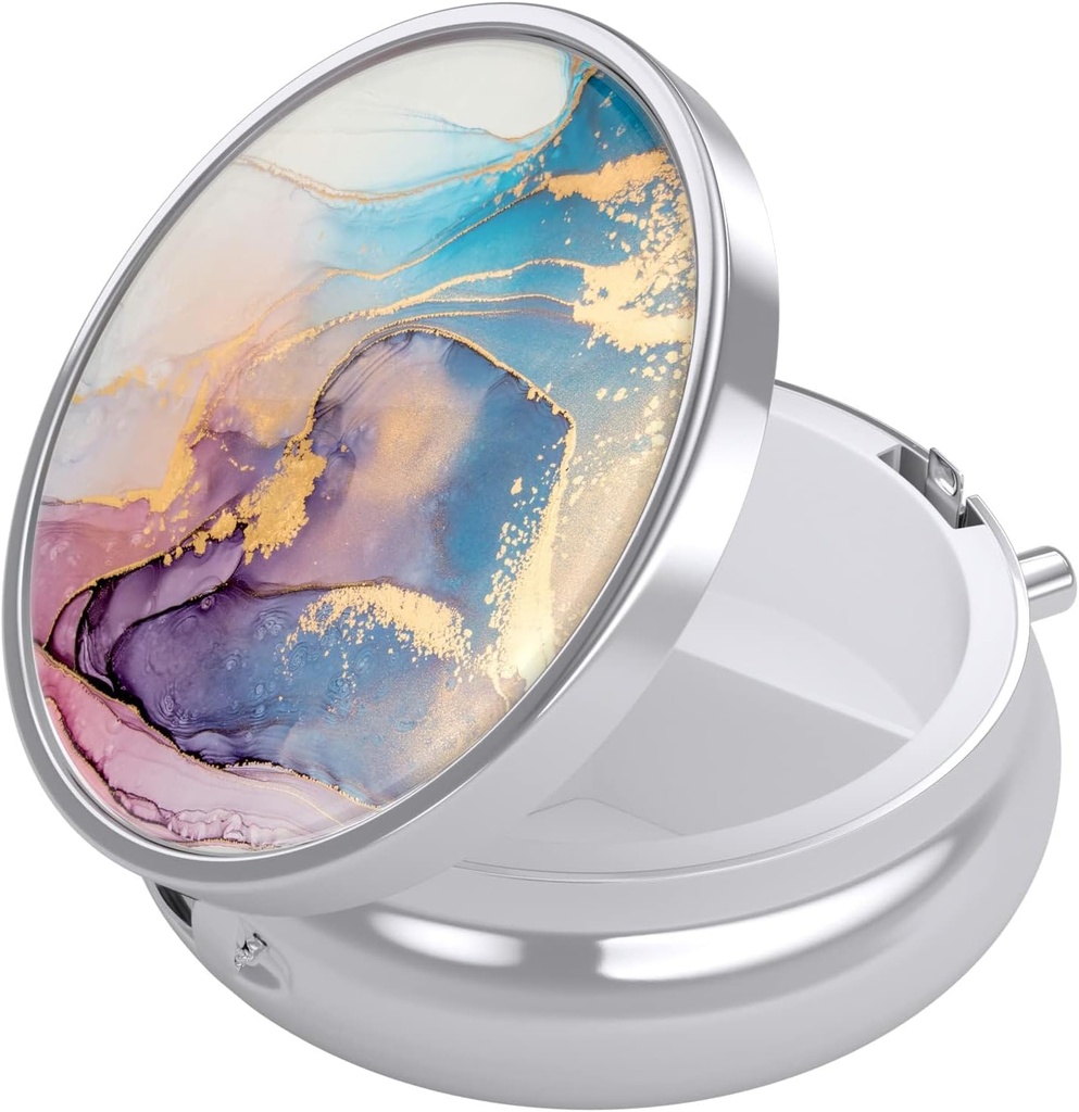 Nipichsha Pill Box, Small Pill Case för Purse & Pocket, Cute Travel Medicine Organizer, Portable Medicine Container Holder för att hålla Vitaminer, Medicinering, Fish Oil & Supplement, Ink Pink Marble