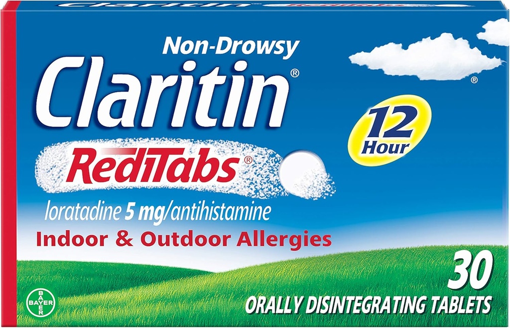 Claritin RediTabs 12 Hour Allergy Medicine, Non-Drowsy Prescription Strength Allergy Relief, Loratadine Antihistamine Tablets, 30 Count, Pack av 2