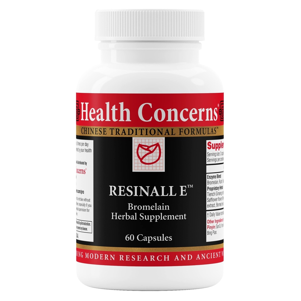 Hälsoproblem Resinall E - Bromelain Herbal Supplement för Bruising, Swelling & Injury Recovery - Natural Enzyme Blend med örter - Rutein, Ginseng, Papain - Post Surgery Support - 60 kapslar