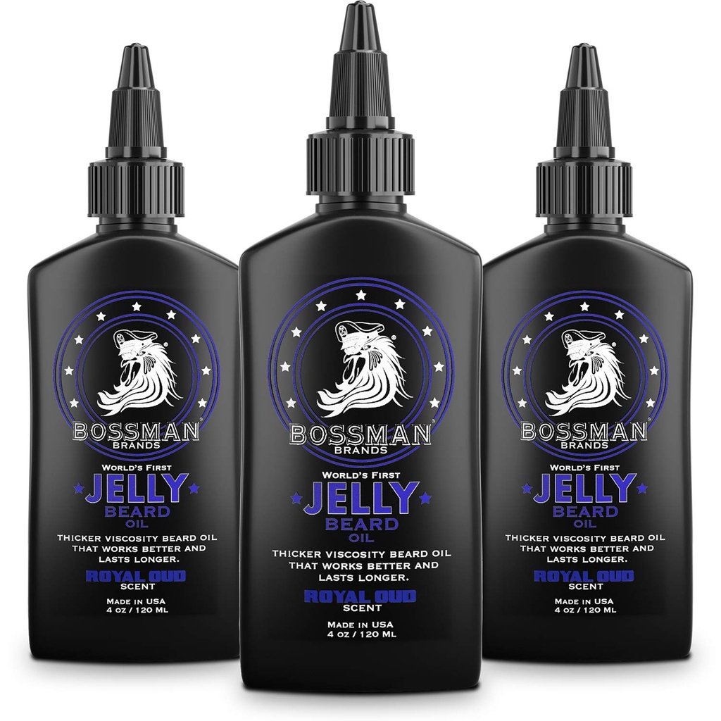 Bossman Jelly Beard Oil för Män - 3 Pack (12 oz i Total, Royal Oud Scent) - Softens, Moisturizes & Conditions med naturliga ingredienser