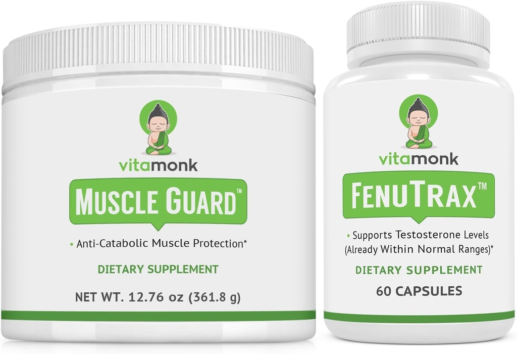 VitaMonk Muscle Guard med HMB, EAAs, vitamin D, Magnesium & FenuTrax Fenugreek Extract, 50% Fenusides för muskeltillväxt, styrka och vitalitet, Pre / Post-Workout Supplement för män och kvinnor