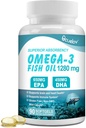 Omega 3 Fish Oil Supplements,Triple Strength Omega 3 Nutritional Supplement med 650mg EPA 450mg DHA Per Servering - Brain, Eye, Heart & Immune Health Support - 90 Softgels (45 Serv)