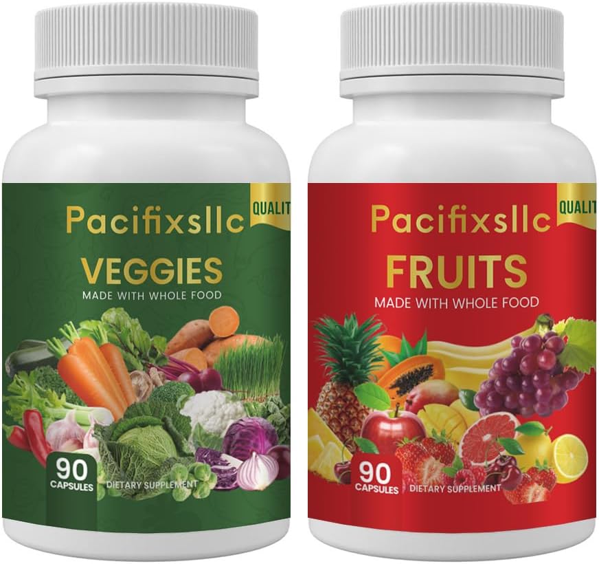 Frukt och Vegi kapslar 100% naturlig superfood naturlig energinivå för män och kvinnor, uppsättning av 2, 180 räkna-90 & frukt 90 grönsaker