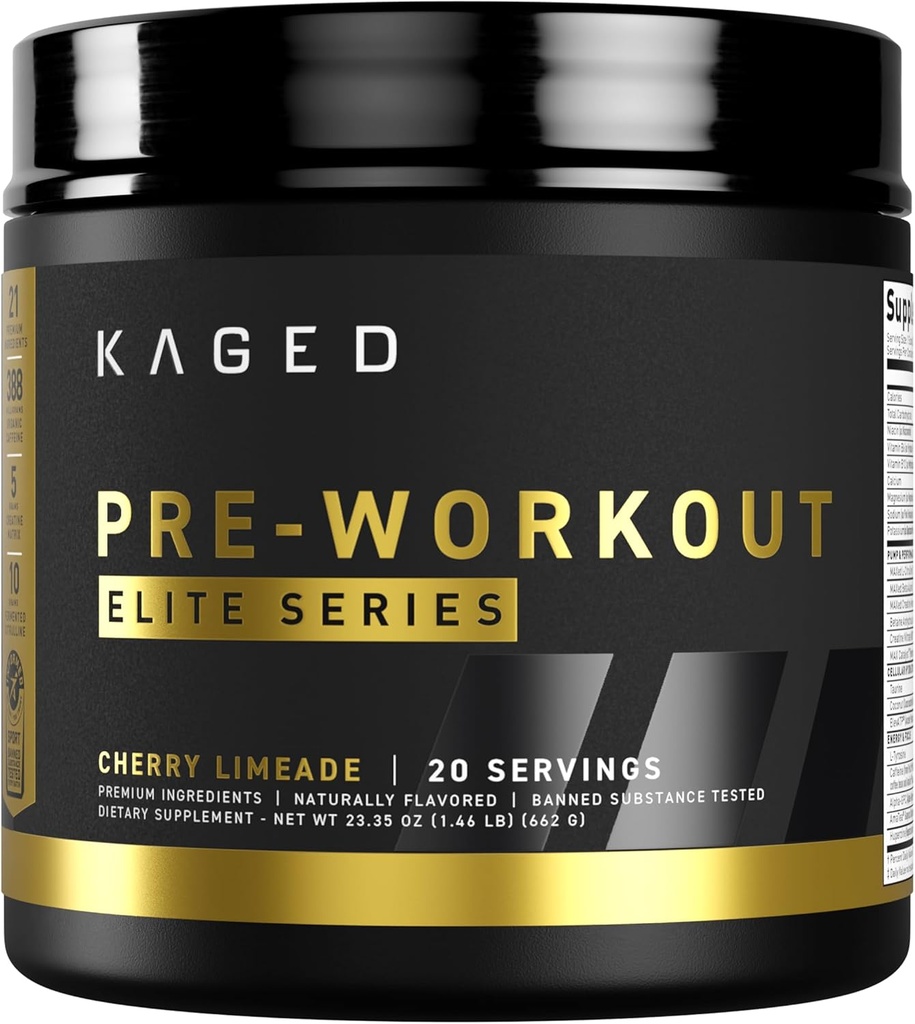 Kaged High Stimulant Pre Workout Powder | Strawberry Lemonade | Pre-Kaged Elite | L-Citrulline | Kreatin | Beta Alanine | 388mg koffein | Nitric Oxide Booster | 20 portioner