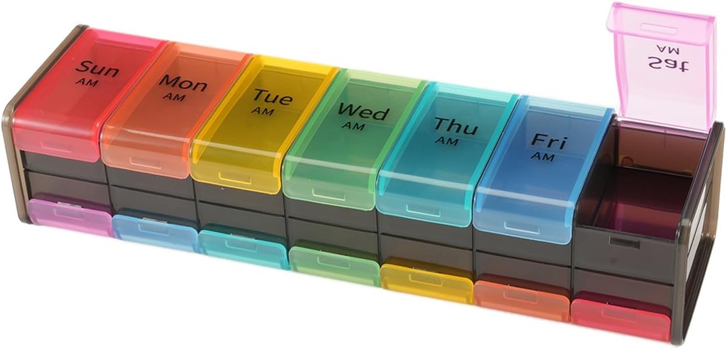 Extra stor Weekly Pill Organizer,GrnPeak Jumbo 7-Day Vitamin Organizer 2 gånger om dagen för att hålla Medicinering,Cod Liver Oil och tillägg