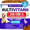 Hund Multivitamin Chewable med Glukosamin 26 i 1 - Hund Vitaminer och tillägg - Senior & Puppy Multivitamin för hundar - Pet Joint Support Health - Immunity, Mobility, Gut Skin - 120 Chews