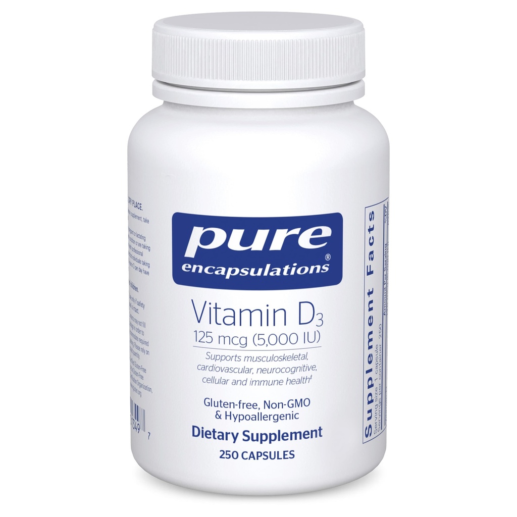 Rena inkapslingar vitamin D3 125 mcg (5,000 IE) - Tillägg för att stödja ben, gemensam, bröst, hjärta, kolon och immun hälsa * - med vitamin D - 250 kapslar