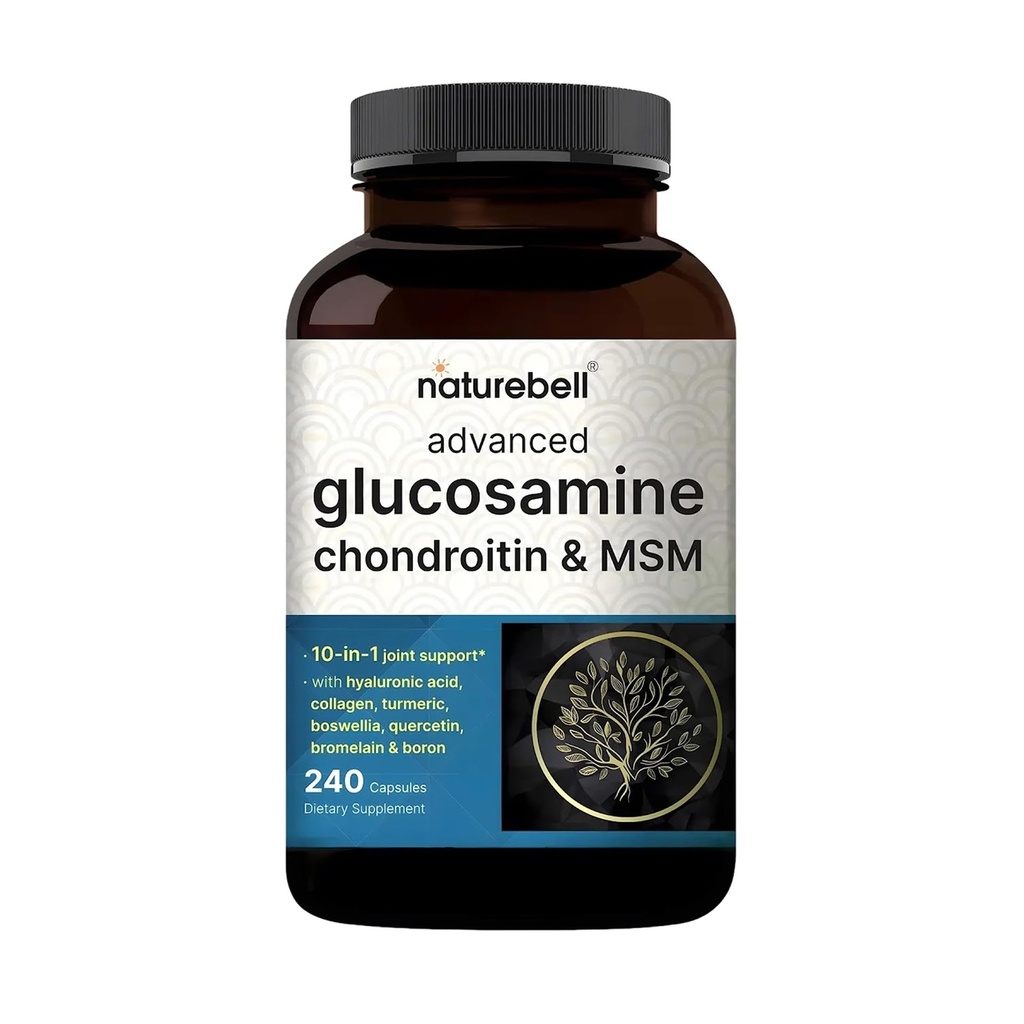 NatureBell Advanced Glucosamine Chondroitin MSM Supplement, 240 kapslar | 10-i-1 Joint Support Complex - med Hyaluronsyra, Collagen, Turmeric, Boswellia och mer - Icke-GMO