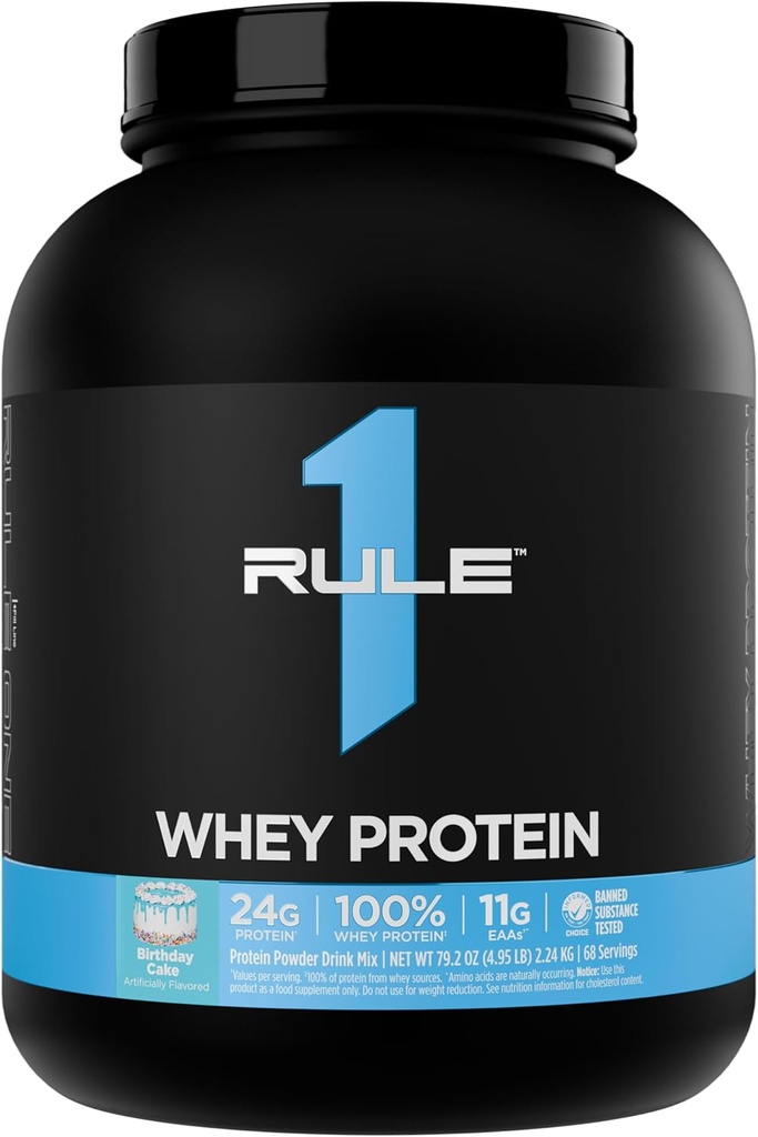 Regel 1 Whey Protein - 24g Fast-Acting Protein från All-Whey Källor med Naturligt Occurring EAAs & BCAAs för Workout Recovery eller Anytime Use (5 pounds *, födelsedagstårta)