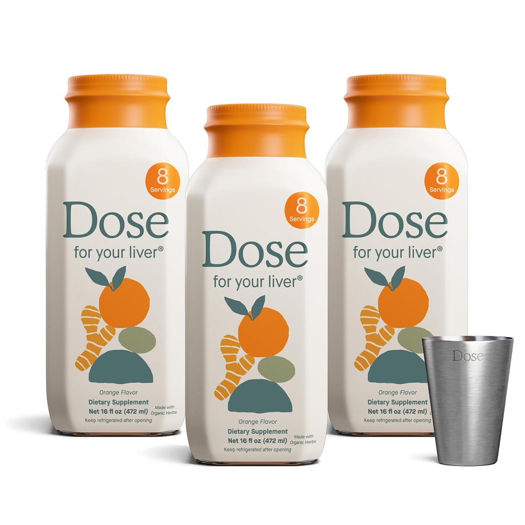 DOSE för din lever rengör Detox & Repair, tillverkad med organisk mjölk Thistle Supplement med gurkmeja, Dandelion, Ginger och Orange, stöder hälsosam leverfunktion, 16oz Bottle, 3 Pack (3 veckors leverans)
