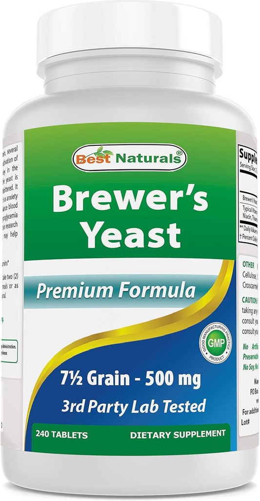 Bästa Naturals, Brewers Yeast, 7-1/2 Grains med vitamin B1, Vitamin B2, 1000 mg 240 tabletter (240 greve av 1)