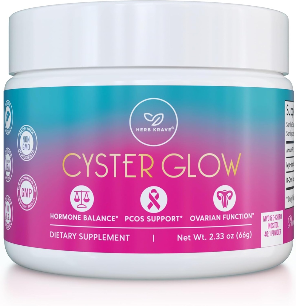 Cyster Glow Premium Myo-Inositol och D-Chiro Inositol Powder PCOS Supplement för kvinnor -Ideal 40:1 Ratio-Hormone Balance, fertilitet, hälsosam äggstocksfunktion -Vitamin B8-30 Day Supply