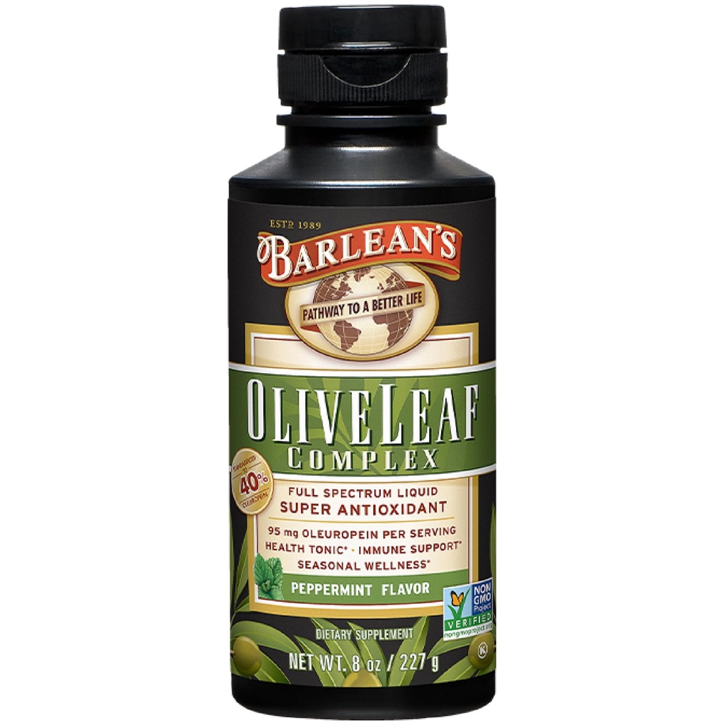 Barleans Peppermint Olive Leaf Complex Liquid Immune Support Supplement, 95mg Oleuropein Antioxidanter, 8 oz
