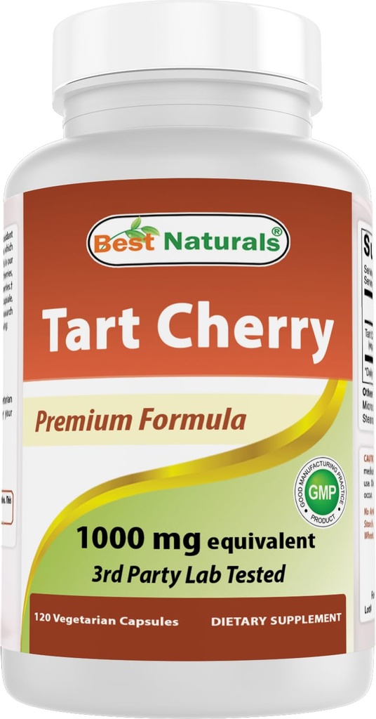 Bästa Naturals Tart Cherry Extract 1000 mg (Non-GMO) Veggie Capsules - Främjar hälsosamma urinsyranivåer inom normalt område, hälsosam gemensam funktion och främjar hälsosam sömncykel, 120 greve