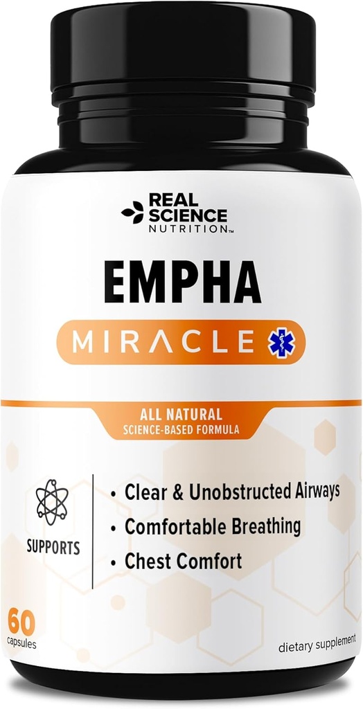 Erbjuder Empha Miracle, Breathe Easy med minskad mukus och hosta, ett naturligt tillskott för andningshälsa och lättnad