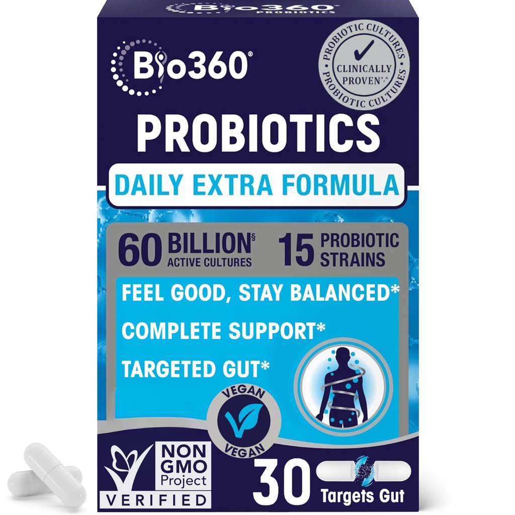 Extra styrka probiotikum för Digestive Health och Immune Support, 60 miljarder CFU & 15 Strains, Gut Health Probiotics for Men and Women Supports Occasional Constipation, Diarrhea, Gas & Bloating, 30CT