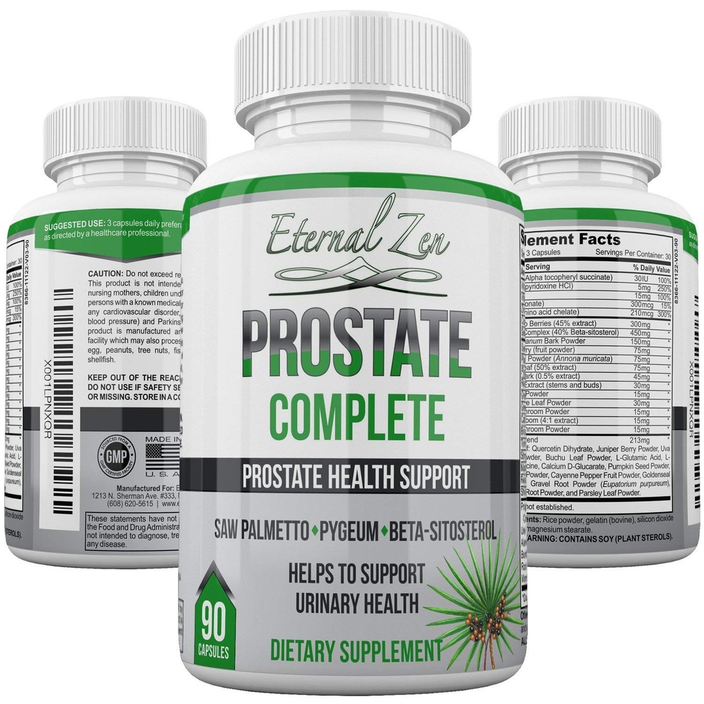 Prostate Komplett Herbal Health Support Supplements för Män, Saw Palmetto Sting Nettle Pygeum Beta-sitosterol Reishi Shiitake, 90 Count Capsule