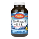 Carlson - Elite Omega-3 Plus D & K, 700 mg Omega-3s + D3 & K2, Funktion, Bone Health & Immune Support, Lemon, 180 Softgels