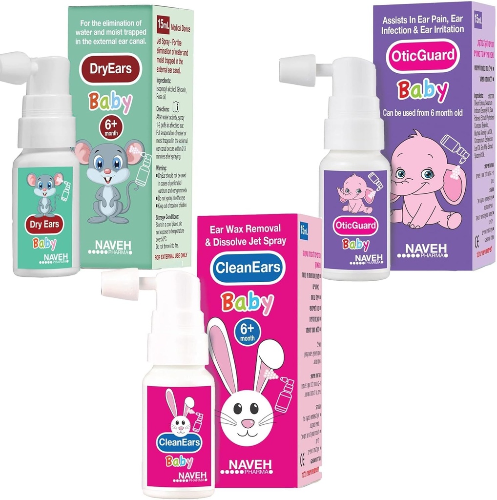 NAVEH PHARMA All Baby Products (Dry Ears Baby, Otic Guard Baby, Clean Ears Baby) 3 X 0,5 Fl Oz ENT LINE