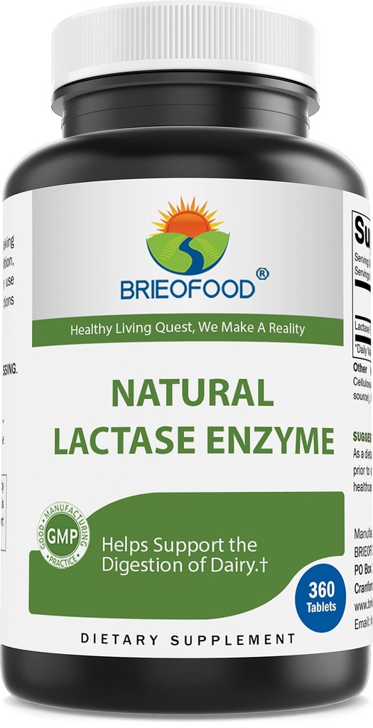 Brieofood Lactase Enzyme Pills - 3000 FCC ALU - 360 tabletter - 360 portioner - Icke-GMO, Gluten Free