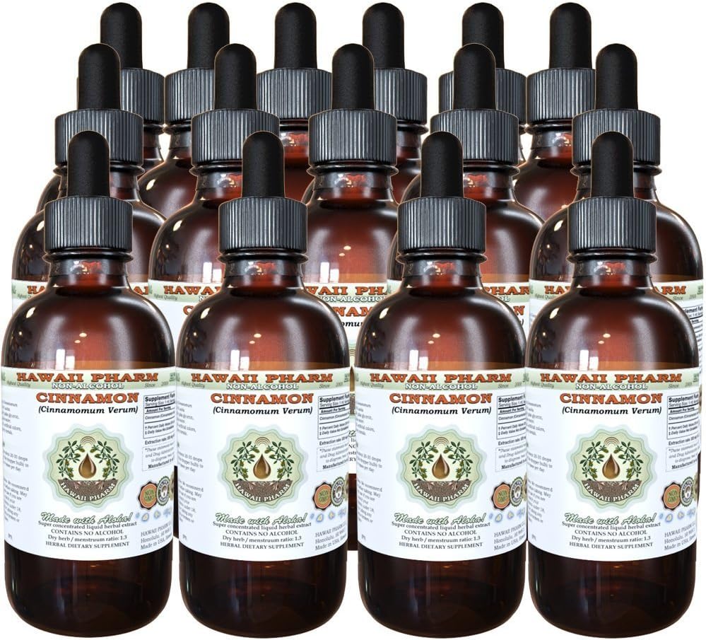 Cinnamon Alcohol-Free Liquid Extract, Cinnamon (Cinnamomum Verum) Dried Bark Glycerite Hawaii Pharm Natural Herbal Supplement 15x4 oz