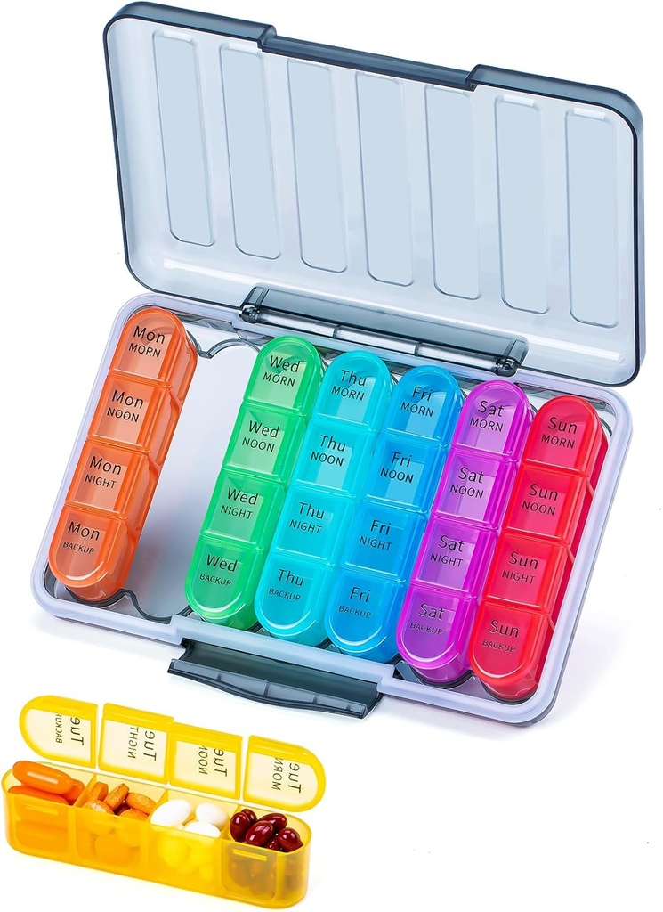 Betife XL Large Capacity 4 Times a Day Pill Organizer, 7 Day 4 Times Weekly Pill Box med 28 kompartement för medicinering, vitaminer och tillskott