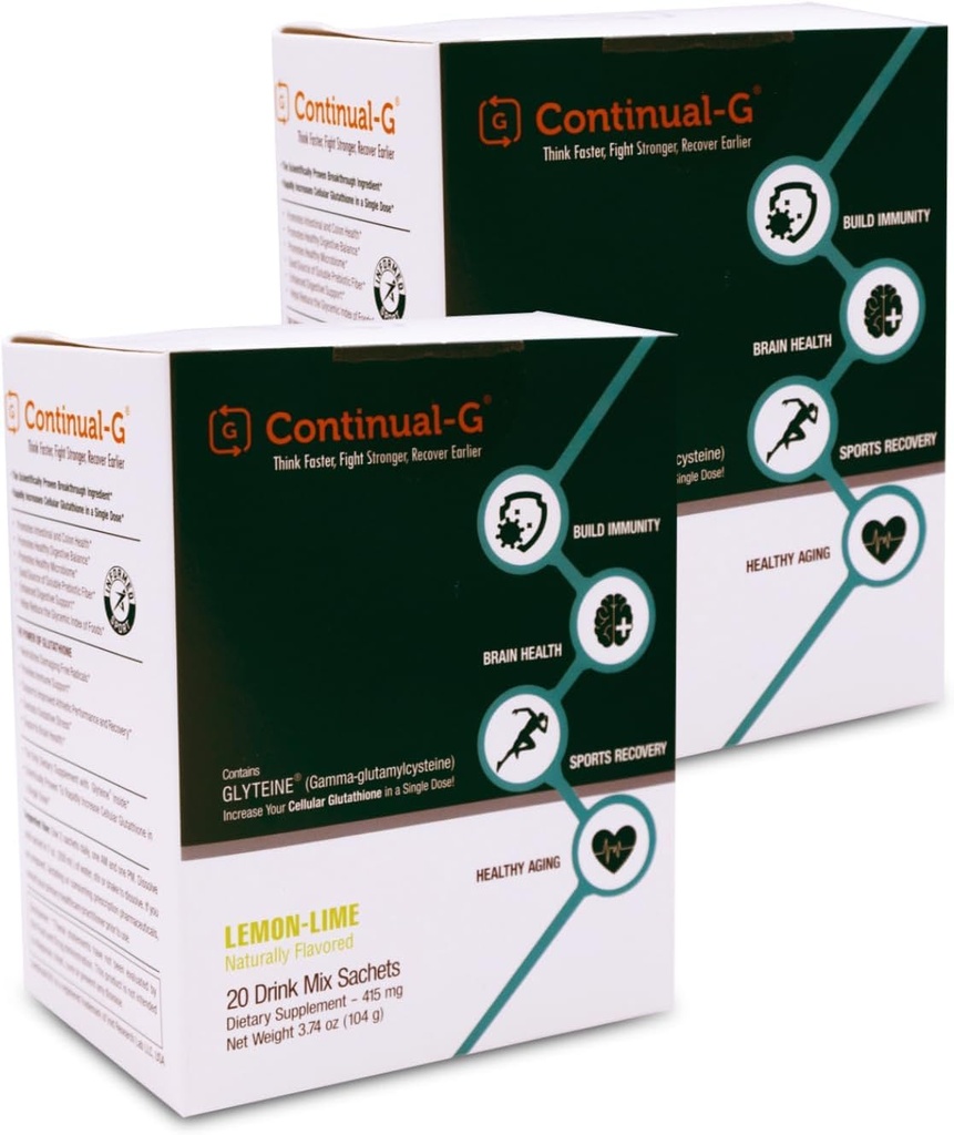 CONTINUAL - G Powder - Clinically Proven Cellular Glutathione Precursor | Fördel med Glyteine & Sunfiber | Immun Support, Master Antioxidant, Detox, Brain Health & Skin Care | 40 Sachets