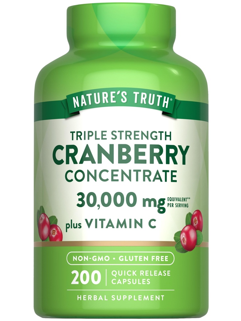 Naturens Sanning Cranberry Concentrate Pills | Plus Vitamin C | 30 000 mg | 200 Quick Release Capsules | Non-GMO & Gluten Free Supplement