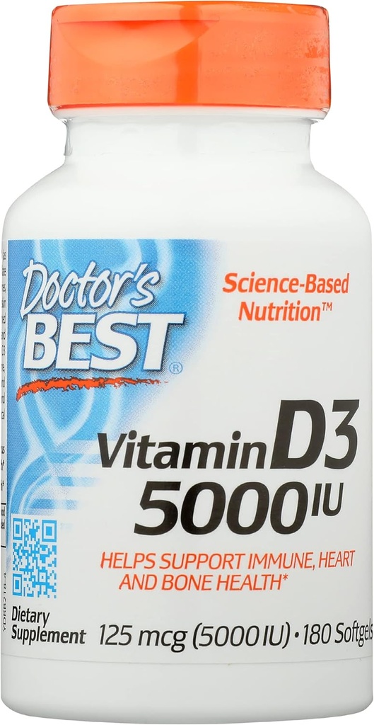 Läkare Bästa Vitamin D3 5000IU, Non-GMO, 180 Softgel (Pack of 1)
