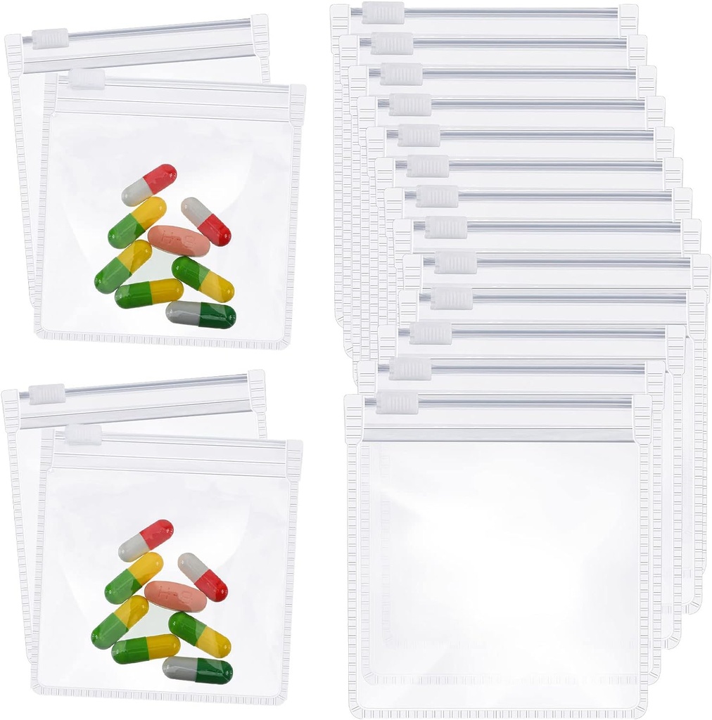 Zonon Pill Pouch Bags Zippered Återanvändbar Pill Baggies Clear Plastic Bags Self Sealing Travel Medicine Organizer Storage med Slide Lock för Cod Liver Oil och små objekt (12 stycken)