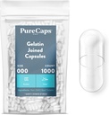 PureCaps USA - Empty Gelatin Pill Capsules Size 000 | 1000 Joined Pills| Clear| Non-GMO Certified | SLS, Gluten, Preservative Free