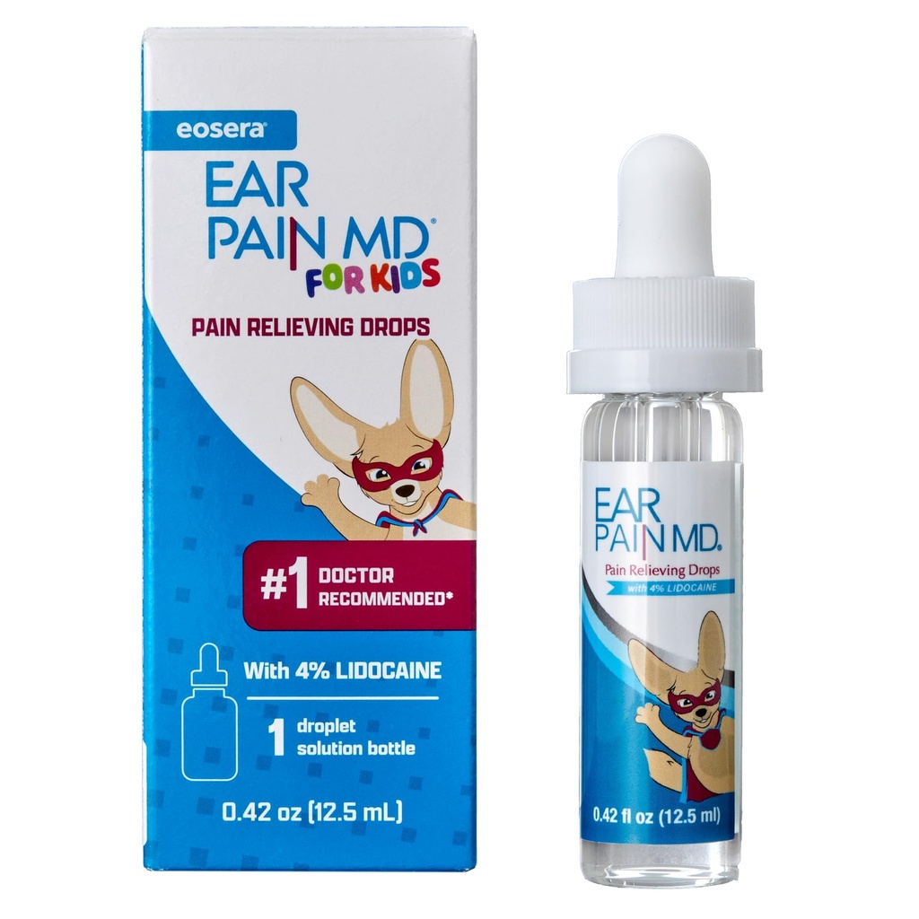 Eosera® Ear Pain MD® för barn - Maximal styrka Earache Relief Drops med Lidocaine - Doktor Rekommenderad öronmedicin för barn, barn & småbarn 2 + - Fast-Acting Ear Drop Pain Reliever - 12.5mL