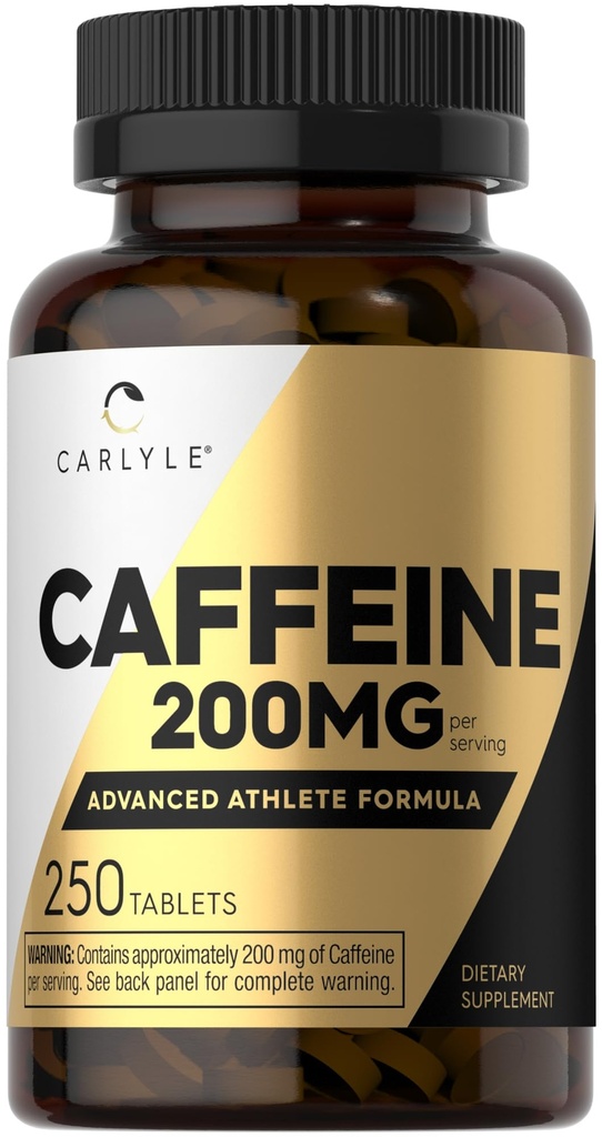 Carlyle koffeinpiller 200mg | 250 tabletter | Avancerad idrottsformel | Vegetarisk, icke-GMO & Glutenfri tillägg